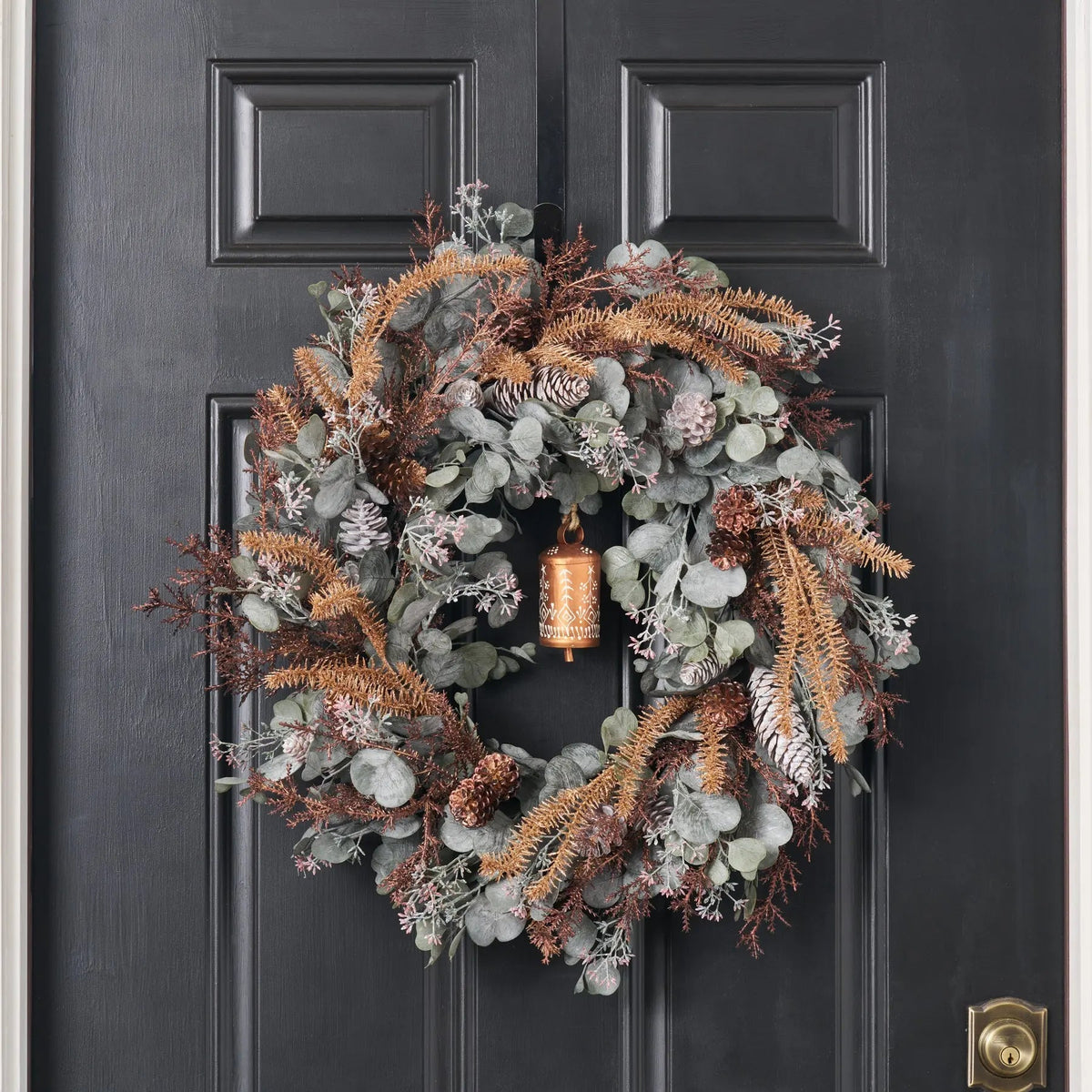 Yulemere Winter Bell Serenade Frosted Seed Eucalyptus Christmas Wreath detail view 3