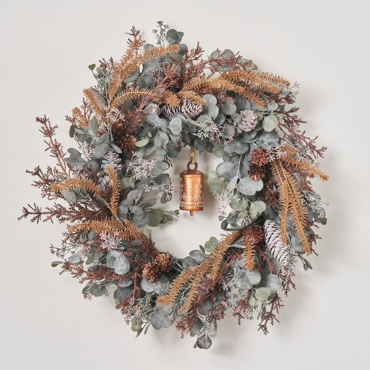 Yulemere Winter Bell Serenade Frosted Seed Eucalyptus Christmas Wreath detail view 2