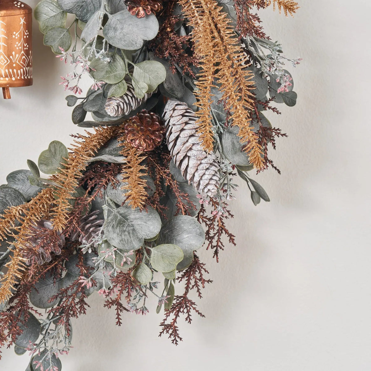 Yulemere Winter Bell Serenade Frosted Seed Eucalyptus Christmas Wreath overall view