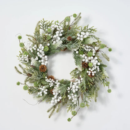 Yulemere White Sugar Berry Pinecone and Winter Greenery Christmas Wreath detail view 3