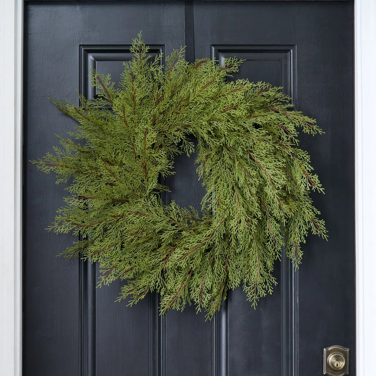 Yulemere Real Touch Cedar Front Door Christmas Wreath 26 Inch overall view