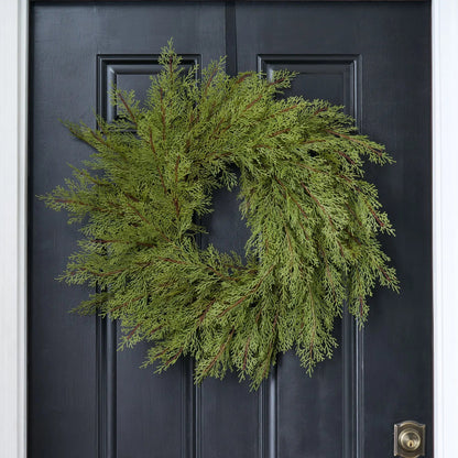 Yulemere Real Touch Cedar Front Door Christmas Wreath 26 Inch overall view