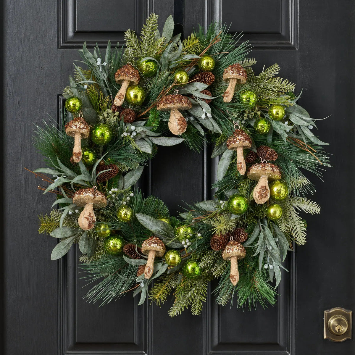 Yulemere Twinkling Toadstool Forest Frosted Long Christmas Wreath overall view