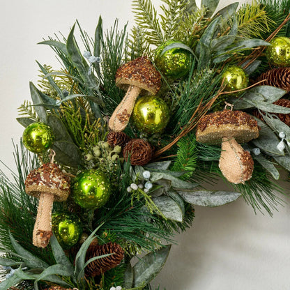 Yulemere Twinkling Toadstool Forest Frosted Long Christmas Wreath detail view 2