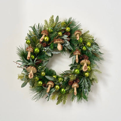 Yulemere Twinkling Toadstool Forest Frosted Long Christmas Wreath detail view 3