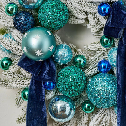 Yulemere Mixed Blue and Seafoam Sparkle Christmas Wreath overall view