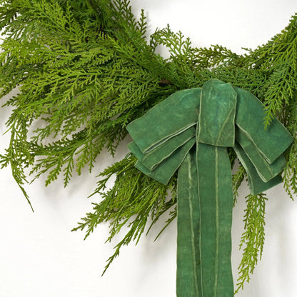 Yulemere Soft Touch Cedar Outdoor Christmas Wreath with Velvet Bow detail view 8