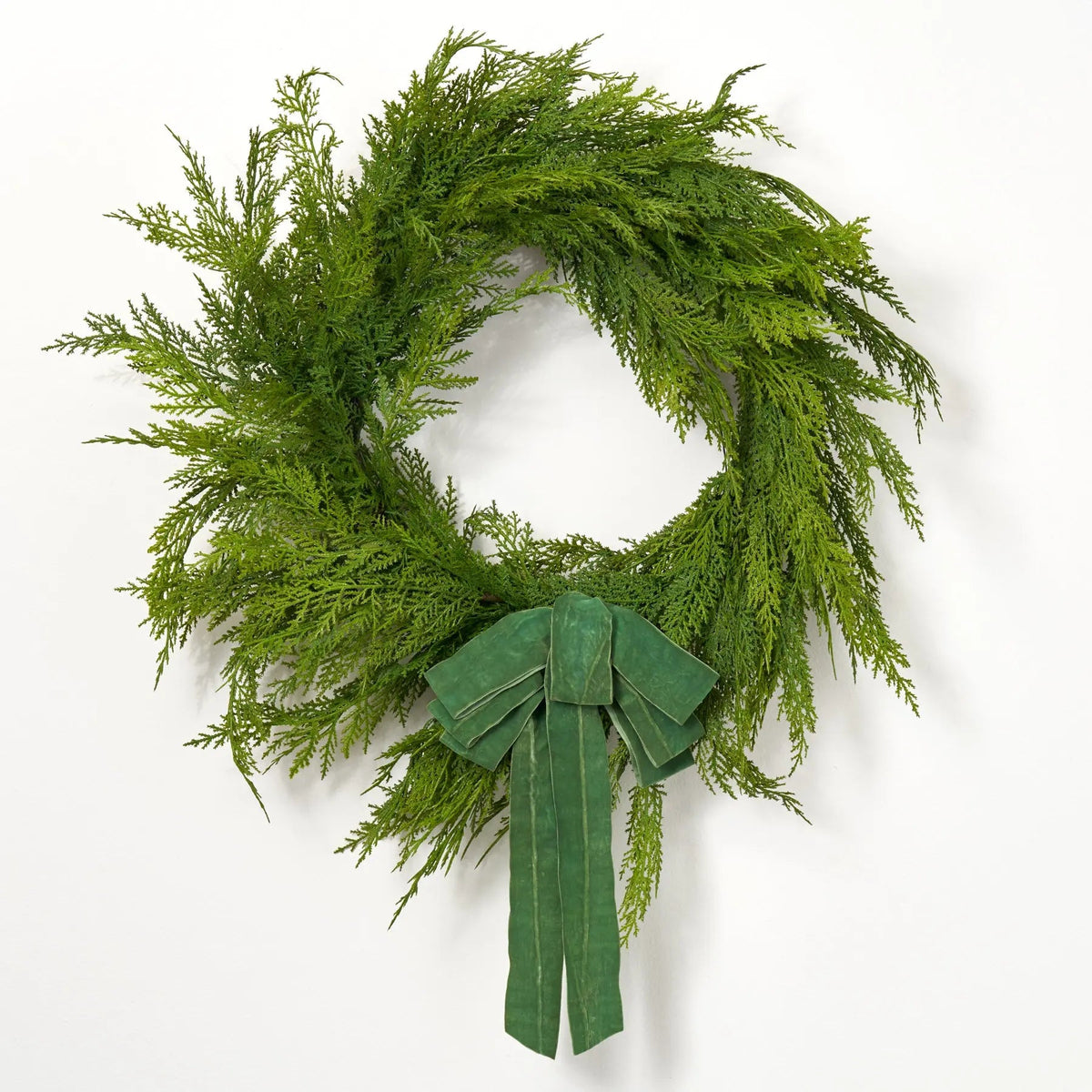Yulemere Soft Touch Cedar Outdoor Christmas Wreath with Velvet Bow detail view 7