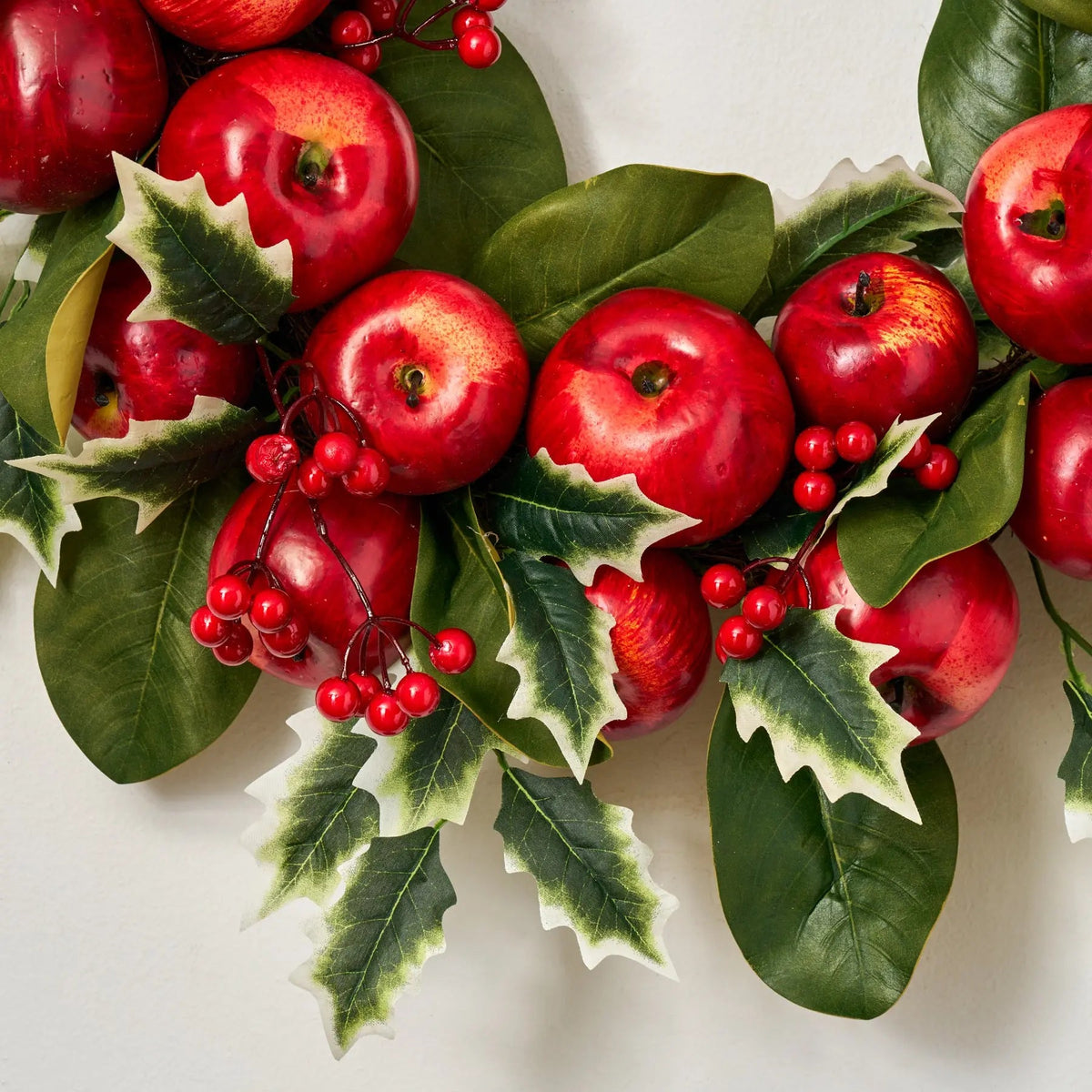 Yulemere Winter Candy Apple Red Apple Holly Berry Christmas Wreath detail view 2