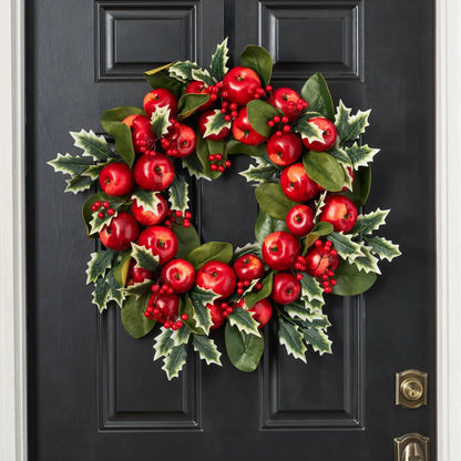 Yulemere Winter Candy Apple Red Apple Holly Berry Christmas Wreath detail view 3