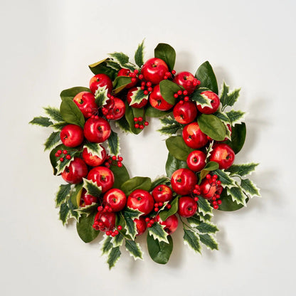 Yulemere Winter Candy Apple Red Apple Holly Berry Christmas Wreath overall view