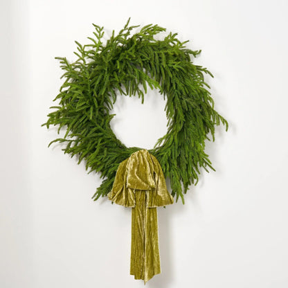 Yulemere Large Moss Green Raw Edge Silk Velvet Lux Drape Loop Bow detail view 2