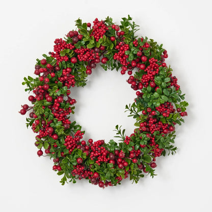 Yulemere Lifelike Green Boxwood and Mixed Red Berry Christmas Wreath detail view 4