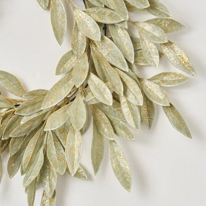 Yulemere Sage Green Gold Brushed Bay Leaf Fall Christmas Wreath overall view