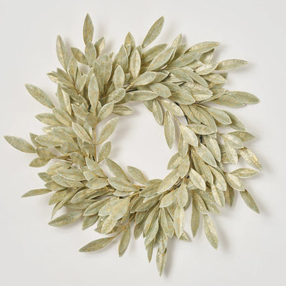 Yulemere Sage Green Gold Brushed Bay Leaf Fall Christmas Wreath detail view 2