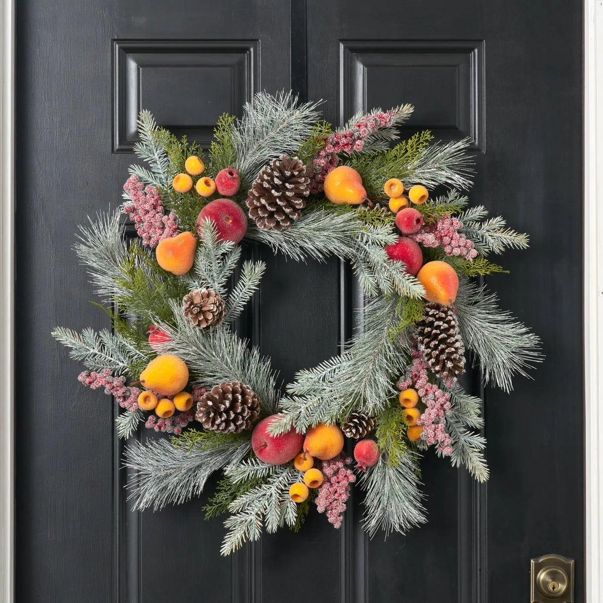 Yulemere Sugared Apple Pears Crated Christmas Wreath detail view 2