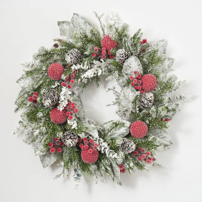 Yulemere Real Touch Red Magnolia Christmas Wreath White detail view 4
