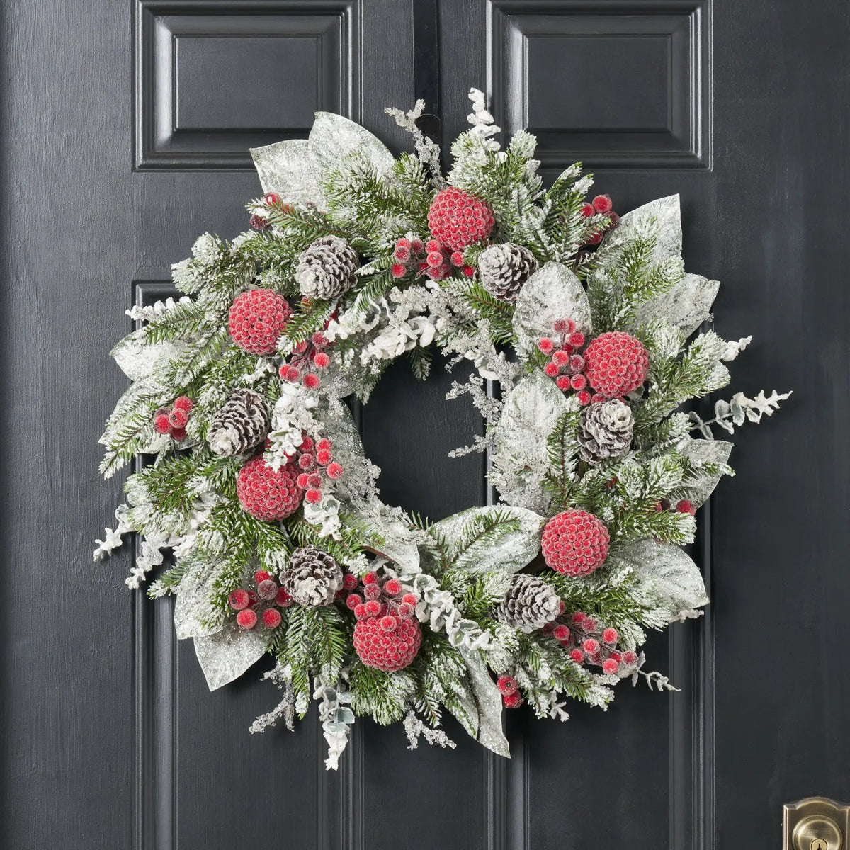 Yulemere Real Touch Red Magnolia Christmas Wreath White detail view 3