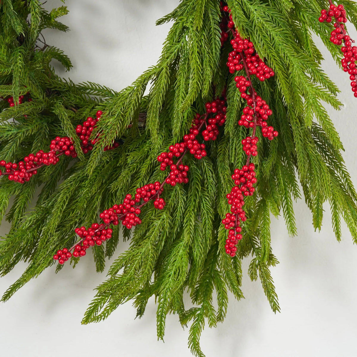 Yulemere Real Touch Norfolk Pine and Red Ilex Berry Christmas Wreath detail view 5