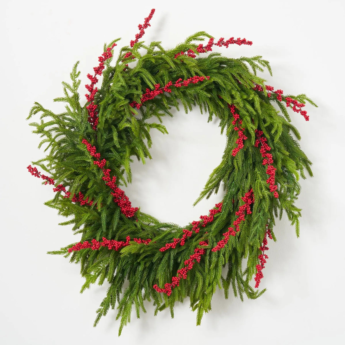 Yulemere Real Touch Norfolk Pine and Red Ilex Berry Christmas Wreath detail view 6