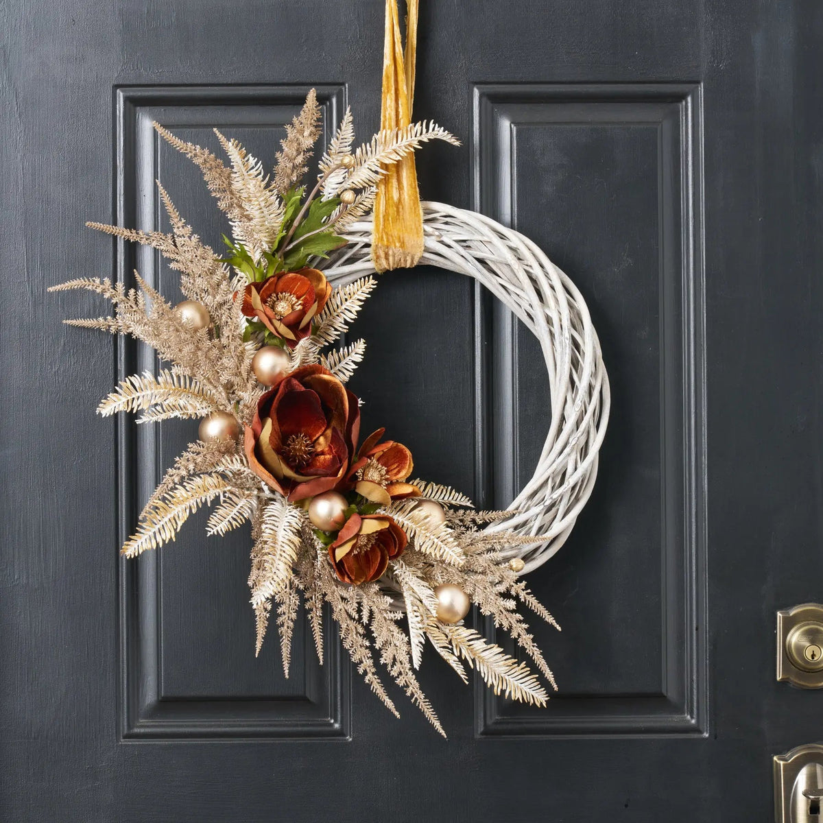 Yulemere Real Touch Copper Anemone and Magnolia Christmas Wreath detail view 2