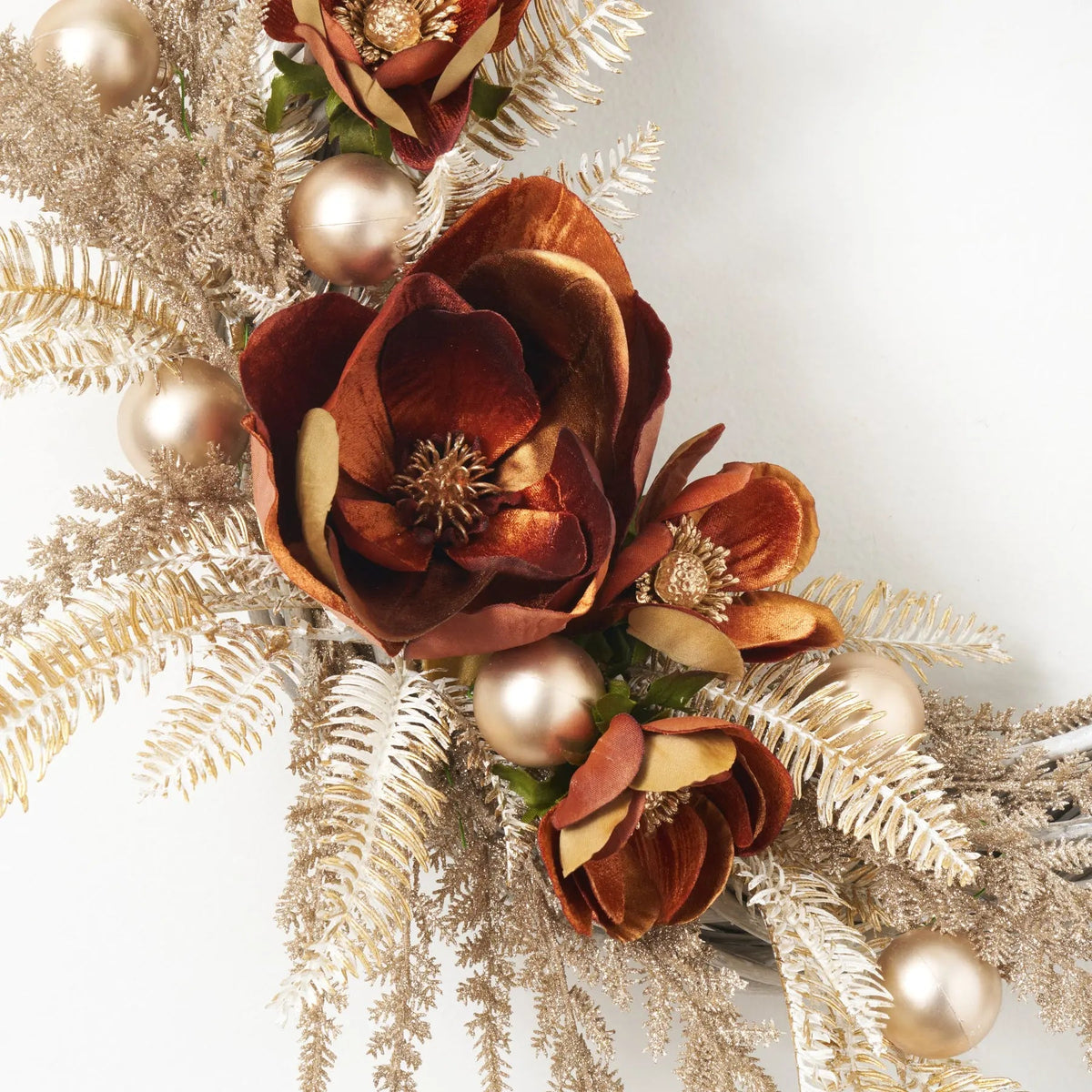 Yulemere Real Touch Copper Anemone and Magnolia Christmas Wreath overall view