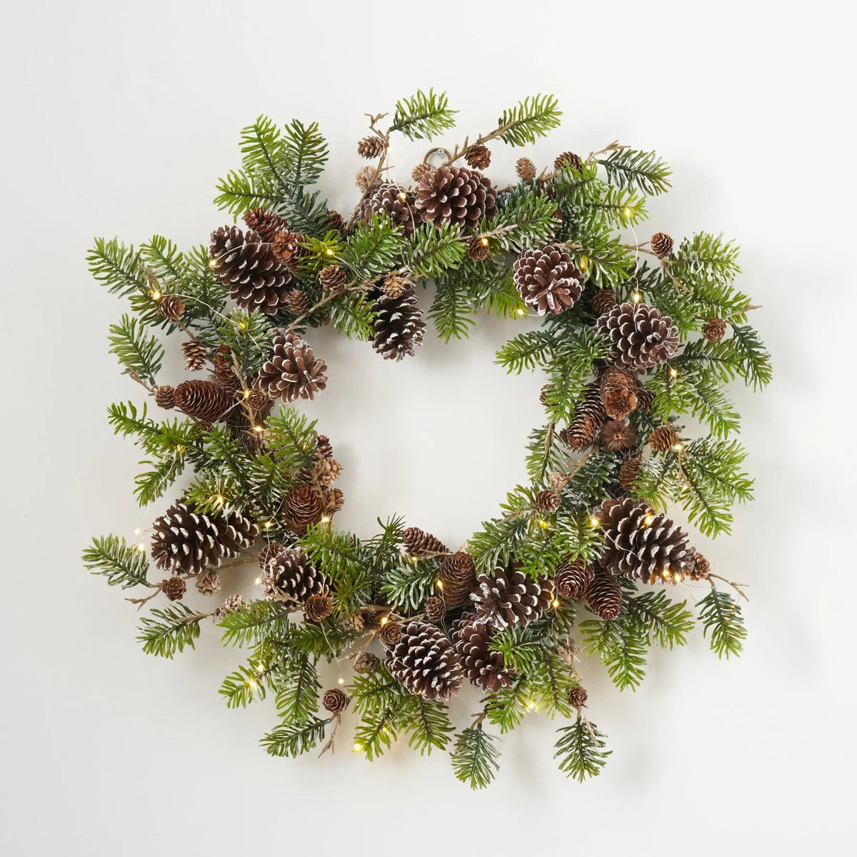 Yulemere Snowy Norway Spruce and Pinecone Winter Christmas Wreath detail view 4