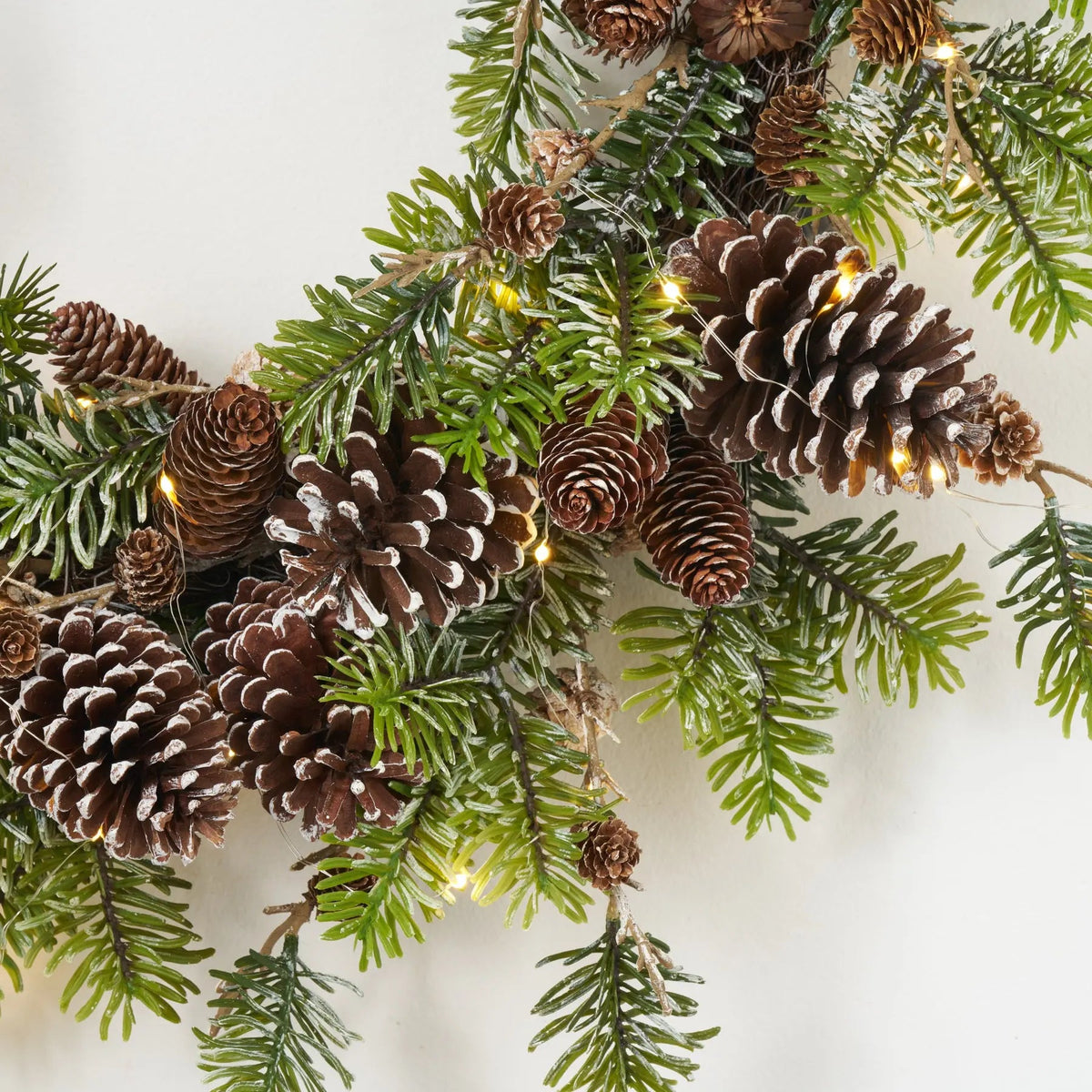 Yulemere Snowy Norway Spruce and Pinecone Winter Christmas Wreath detail view 5