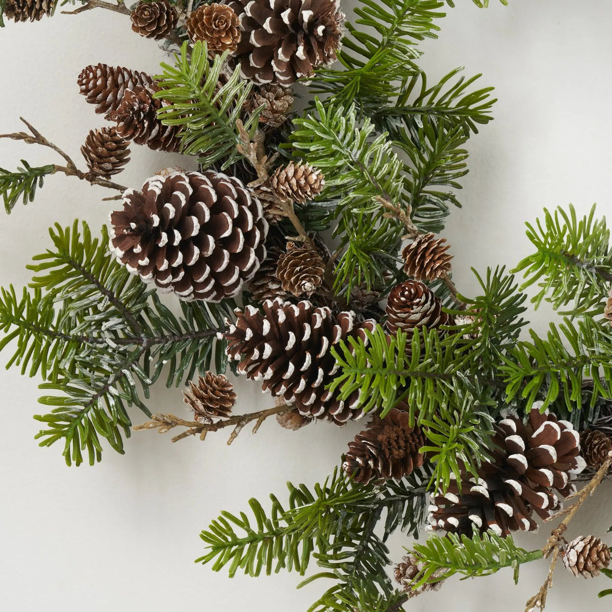 Yulemere Snowy Norway Spruce and Pinecone Winter Christmas Wreath detail view 7
