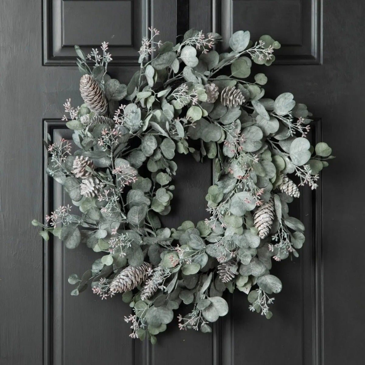 Yulemere Faux Dusty Green Silver Christmas Wreath detail view 2