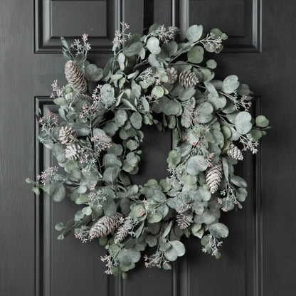 Yulemere Faux Dusty Green Silver Christmas Wreath detail view 2