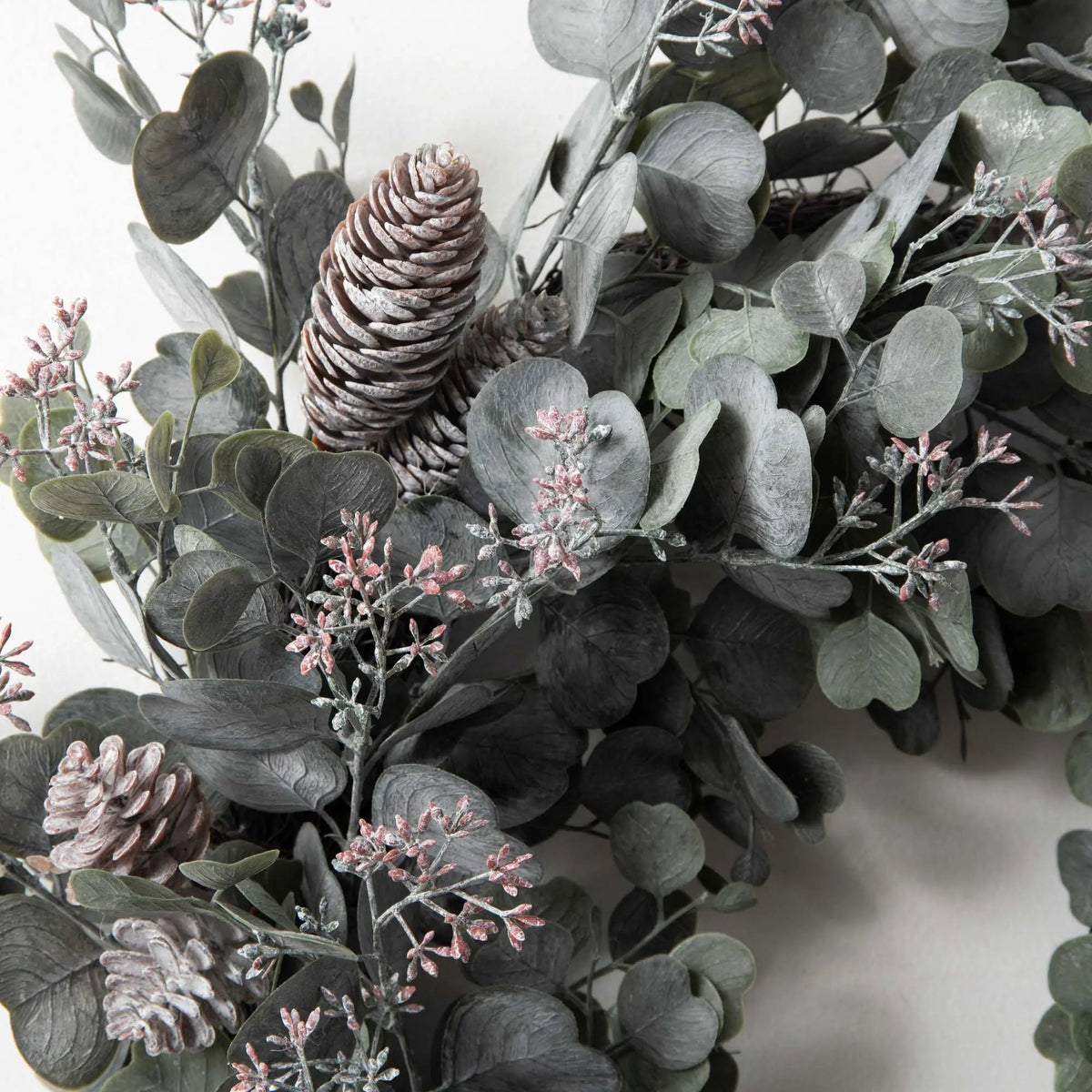 Yulemere Faux Dusty Green Silver Christmas Wreath detail view 4