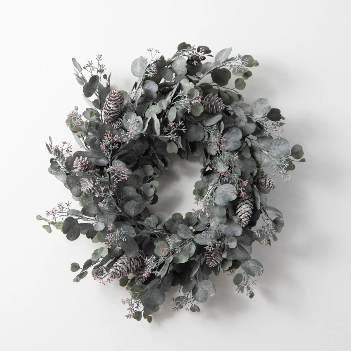 Yulemere Faux Dusty Green Silver Christmas Wreath detail view 3
