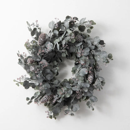 Yulemere Faux Dusty Green Silver Christmas Wreath detail view 3