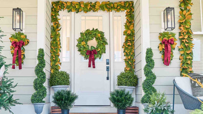 Yulemere Real Touch Magnolia Leaf and Cedar Christmas Garland detail view 5