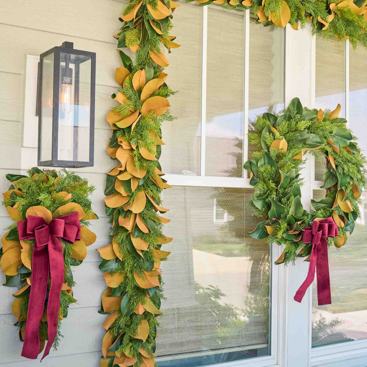 Yulemere Real Touch Magnolia Leaf and Cedar Christmas Garland detail view 6
