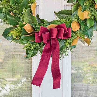 Yulemere Burgundy Red Garnet Taffeta Wire Lined Hand Tied Holiday Bow detail view 2