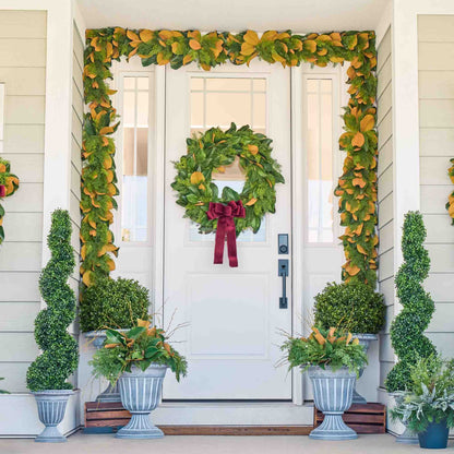 Yulemere Real Touch Magnolia Leaf and Cedar Christmas Garland detail view 3