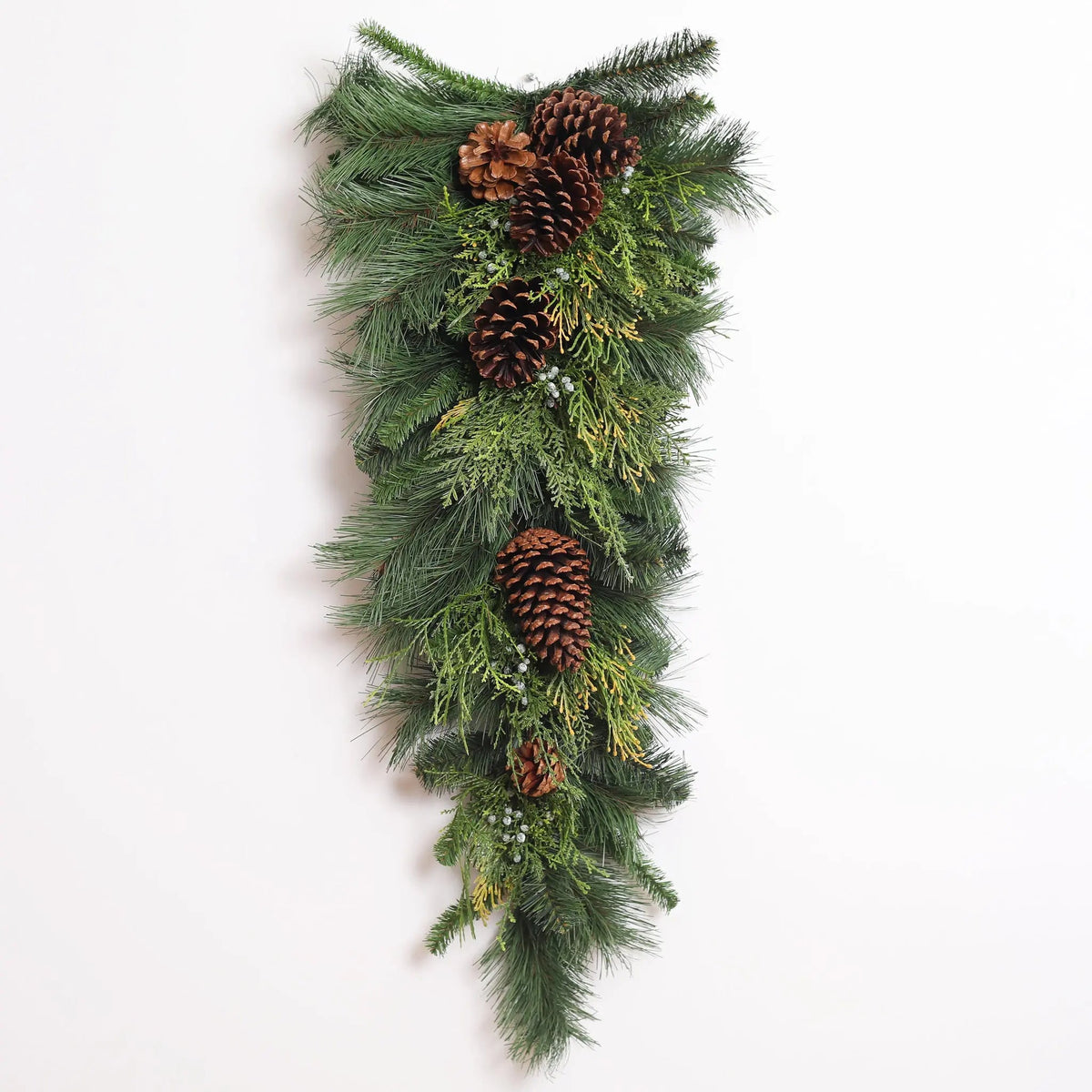 Yulemere Classic Greens and Pinecone Christmas Winter Teardrop Swag detail view 3