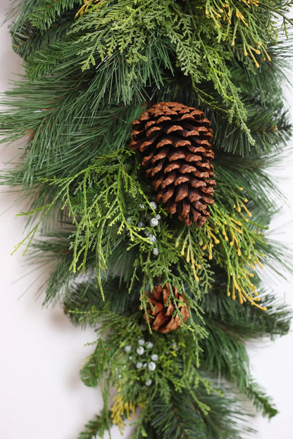 Yulemere Classic Greens and Pinecone Christmas Winter Teardrop Swag detail view 2