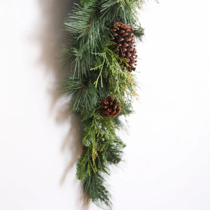 Yulemere Classic Greens and Pinecone Christmas Winter Teardrop Swag detail view 4
