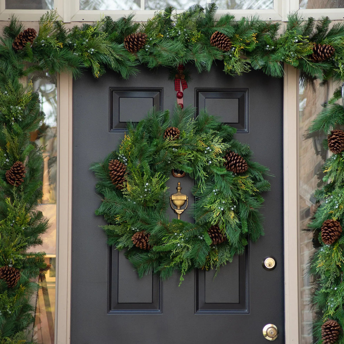 Yulemere Classic Greens and Pinecone Christmas Wreath detail view 2