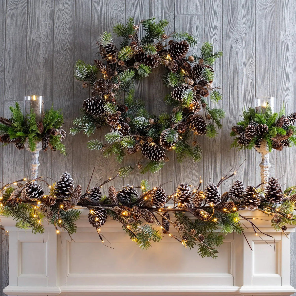 Yulemere Snowy Norway Spruce and Pinecone Winter Christmas Garland detail view 3