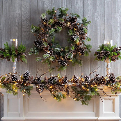Yulemere Snowy Norway Spruce and Pinecone Winter Christmas Garland detail view 3