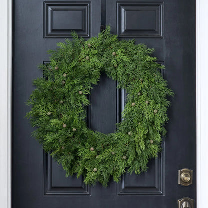 Yulemere Real Touch Seeding Juniper Berry Large Front Door Wreath detail view 2