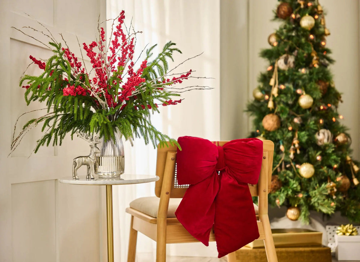 Yulemere Oversized Large Red Velvet Puffed Pillow Christmas Bow overall view