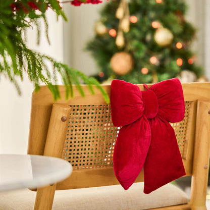 Yulemere Red Velvet Puffed Pillow Christmas Bow overall view