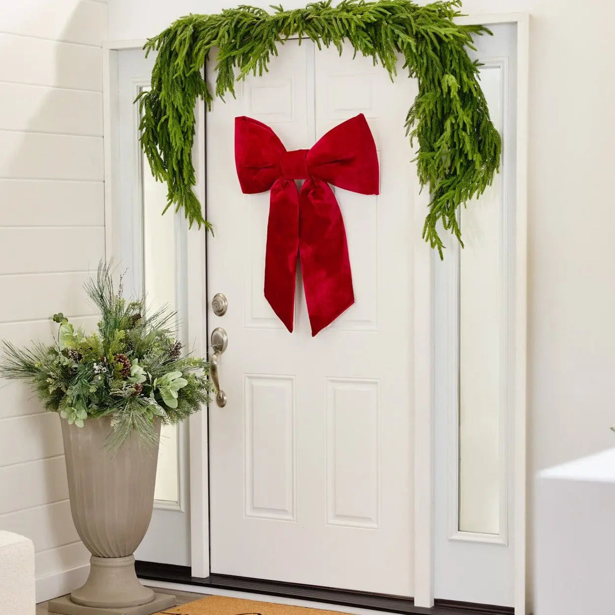 Yulemere Extra Large Door Size Wired Padded Red Velvet Bow detail view 4