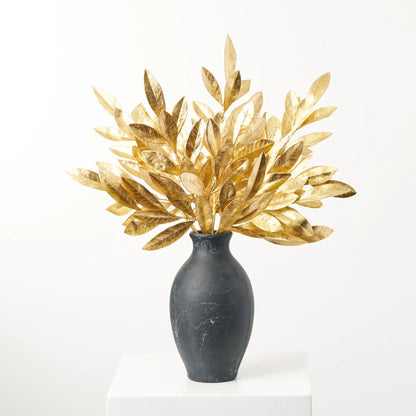 Yulemere Metallic Gold Bay Leaf Pick Spray Faux Christmas Stem detail view 3