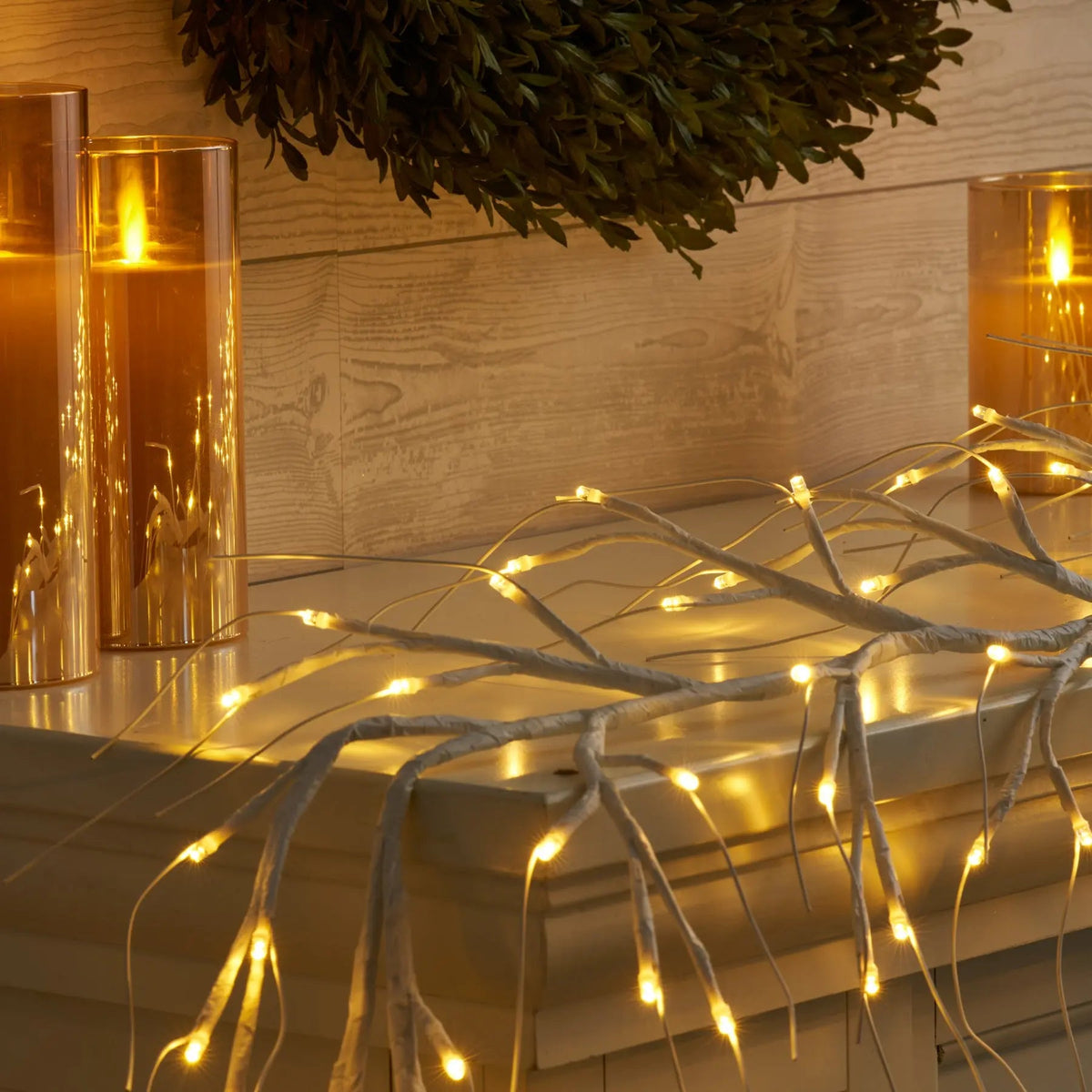 Yulemere 120 LED Lighted Plug in White Wire Wrapped Christmas Garland overall view